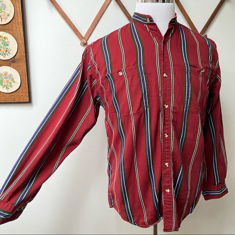 🍄 5/$30 Vintage Striped Mandarin Shirt - Picture 3 of 13